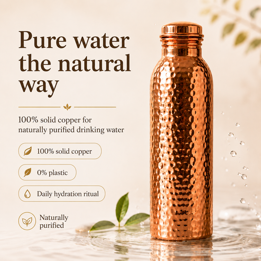 ❄️Sommertilbud: 50 % rabatt!💧Førsteklasses vannflaske laget av 100 % massivt kobber – plastfri og inspirert av ayurveda