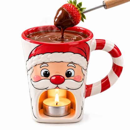 🍫 Keramisk sjokoladefondue med telys – holder sjokoladen varm, gaffelåpning, juletema. Perfekt for koselige kvelder! ✨🎄