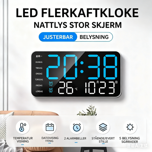 📢📢50% RABAT!! ⏰Multifunktionelt dekorativt LED digitalt vægur, Det ubegrænsede digitale ur til det moderne norske hjem