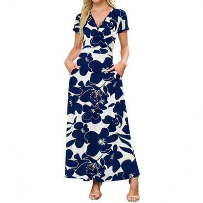 🌺Sommer-tilbud: 50 % rabatt💐Elegant maxi-kjole med 3D-blomstermønster