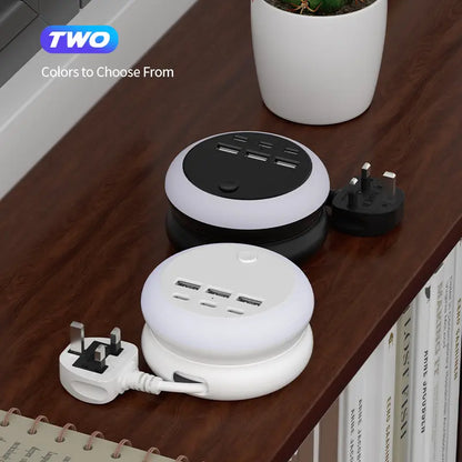 🔥Sommertilbud – Spar 50 %🔋 Bærbar stikkontaktliste med USB-C-lading og LED-lys ✨ – 6 USB-porter til hjemmet 🏠, kontoret 💻 og reiser ✈️