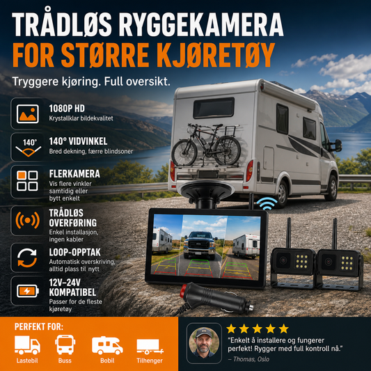 🚛 Trådløst ryggekamerasystem – 1080P HD, delt skjerm, 140° vidvinkel. Det perfekte valget for lastebiler og bobiler! 📡✨