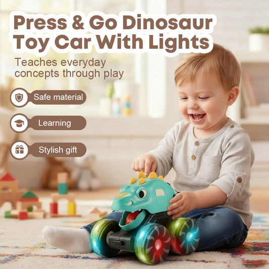 🦖🚙Trykk og gå dinosaurlekebil med lys🎁