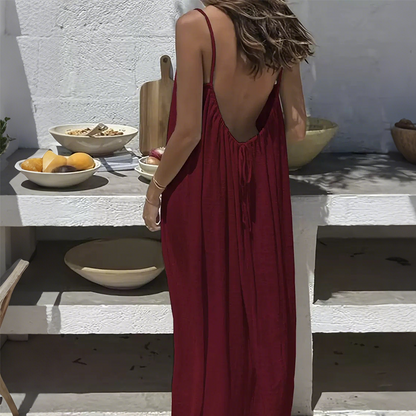 🔥🔥 BEGRENSET TILBUD 50% RABATT 👗✨ Damekjole med spaghettistropper og ryggløs avslappet maxikjole | Flytende Design & Bekvem Bruk 🌊✅