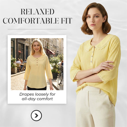 🍃 Rajoitetun ajan tarjous ⏰ Naisten pusero, jossa pitsireunus ja 3/4-hihat