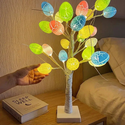 ✨Bordbjørk med 24 LED-belyste egg🌳💡