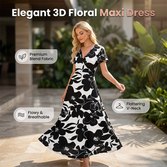 🌺Sommer-tilbud: 50 % rabatt💐Elegant maxi-kjole med 3D-blomstermønster