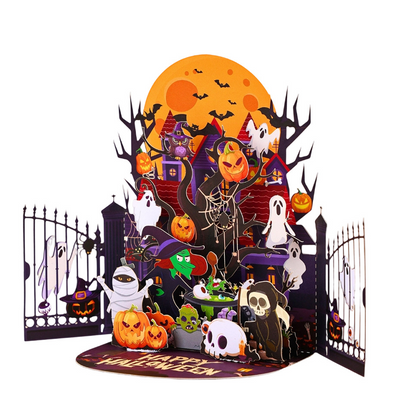 🎃 3D-høstkort med gresskar og spøkelseshus til Halloween | Laserskåret pop-up-høstkort✨