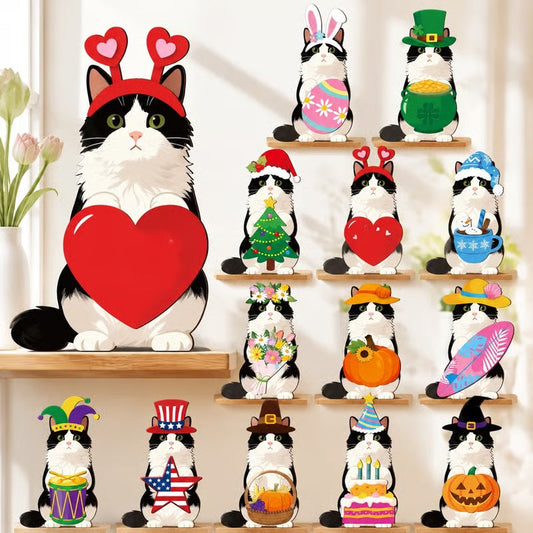 🎅Jule-SPESIALTILBUD🐱Over 50 000 solgt!✨Utskiftbare magnetiske trefigurer – sesongbasert hylledekorasjon hele året
