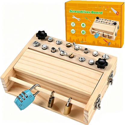 🧩 50 % rabatt! ✨ Montessori-leketøy i tre (med skrutrekkerbrett) – 18-i-1-aktivitetsbrett for sansestimulering, med ekte verktøy og høykvalitets naturlig tre – bidrar til å styrke småbarns motoriske ferdigheter og logiske tenkning 🔧